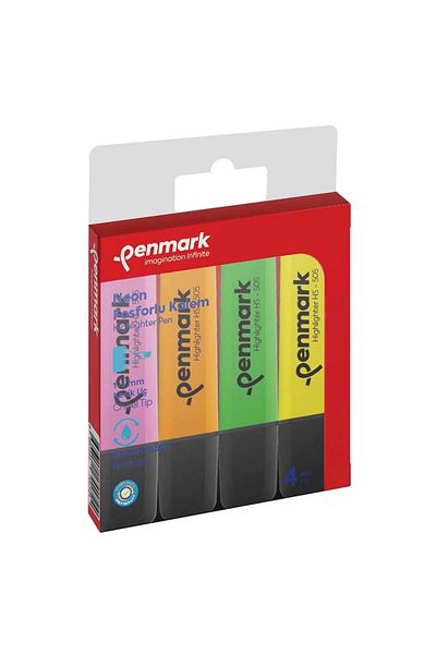 penmark Hs-505-4N Neon Highlighter Pen 4 Pieces - Mixed Color
