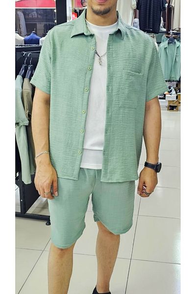 NO4 Cotton Textured Sofi̇a Imported Pocket Shorts Shirt Set