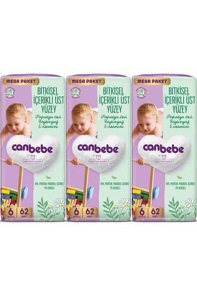 Canbebe Extra Large Baby Diaper Size:6 (15-27kg) Mega Monthly Deal Pk 186 Pieces
