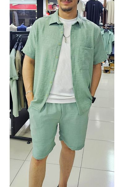 NO4 Cotton Textured Sofi̇a Imported Pocket Shorts Shirt Set