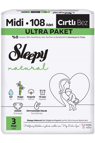 Sleepy Baby Diaper Natural Size:3 (4-9kg) Midi 108 Pieces Ultra Pk