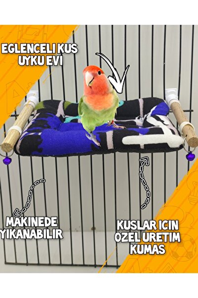 ozzipetshop Muhabbet Kuşu Oyuncaklı Boncuklu Zilli Çadır Salıncak Siyah Beyaz