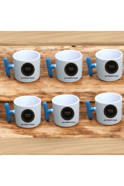 D&Y GAUDERY 6 Lı Porselen T  Kupa Mavi Firmaya  özel Logo ve İsim Yazılabilir...