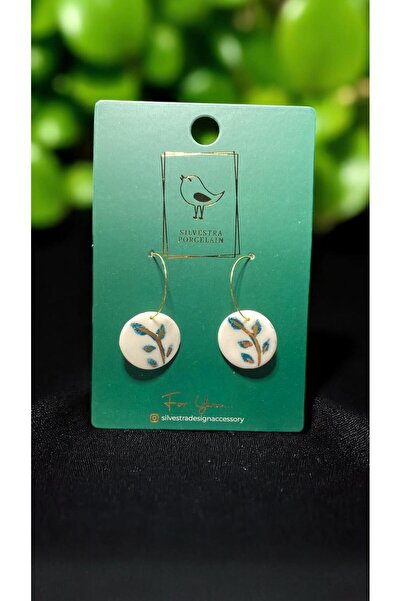 Silvestra Design Silvestra “Golden Leaf” 24 Ayar Altın Detaylı El Yapımı Porselen Küpe