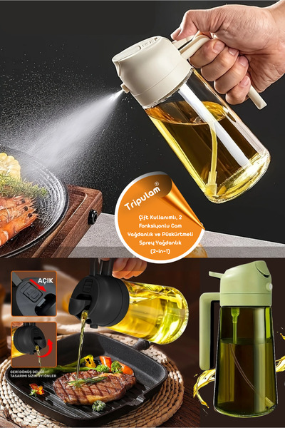 TRİPULAM Çift Kullanımlı 2 Fonksiyonlu Cam Yağdanlık Ve Püskürtmeli Sprey Yağ...