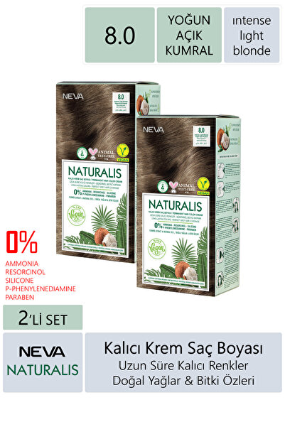 NEVA KOZMETİK Naturalis Saç Boyası 8.0 Yoğun Açık Kumral %100 Vegan 2'li Set