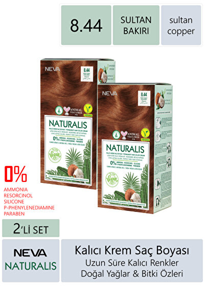 NEVA KOZMETİK Naturalis Saç Boyası 8.44 Sultan Bakırı %100 Vegan 2'li Set