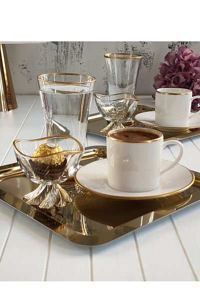 REGNA HOME Fine Living Mocha Tray 10 Piece Special Set for 2 People - Turkish Delight Bowl - Glass