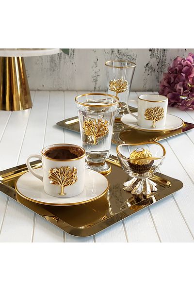 REGNA HOME Fine Living Mocha - Tree of Life Tray 10 Piece Catering Set for 2 People