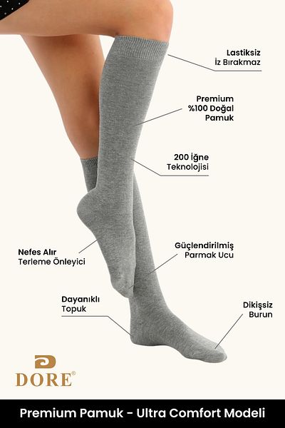Dore Original Women's 1 Pair Premium Knee-Length Cotton Combed Seamless Non-Showing Skin under the Knee Luxury Socks