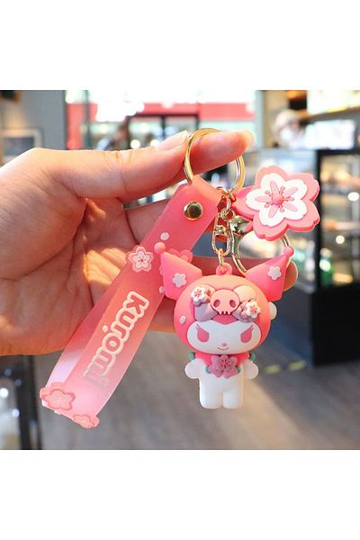 Miniso Kuluomi Sakura Sanrio Figurine Keychain Pink Hello Kitty Melody Kuromi Model Pvc Toys Kt Cat Collect