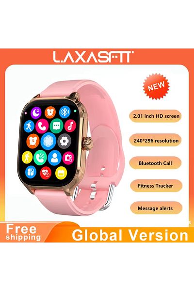 LAXASFIT Pink 2024 New Sports Fitness Smart Watch Heart Rate Monitor Waterproof Voice Call