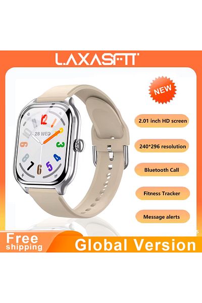 LAXASFIT Silver Khaki 2024 New Sports Fitness Smart Watch Heart Rate Monitor Waterproof Voice Call
