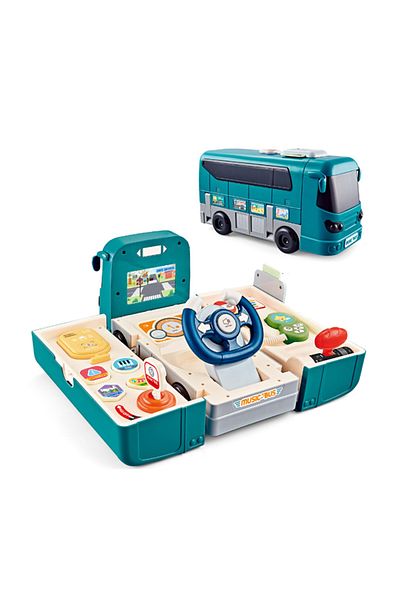 OEM Interactive Toy, Bus, Sounds and Lights, 2 in 1, Driving Simulator, 16 Functions, Blue