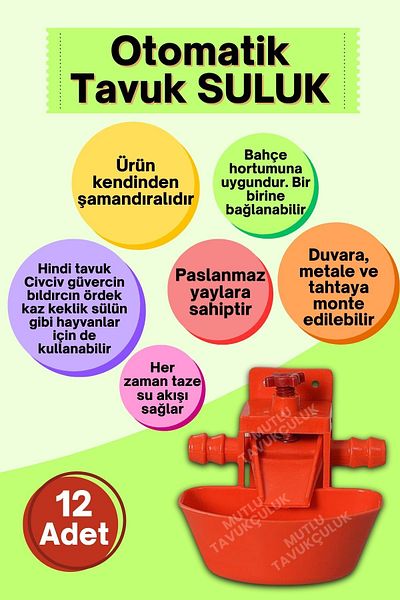 MUTLU TAVUKÇULUK 12Pcs Automatic Waterer System Chicken Turkey Chick Waterer Goose Pigeon