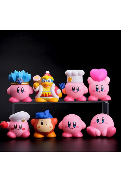 BANDAI C-8pcs 8pcs/set Games Star Kirby Anime Figure Cute Cartoon Pink Kirby Mini Figure Decorative Collec