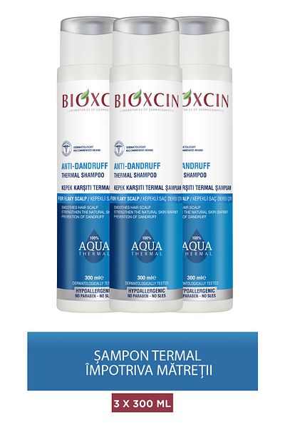 Bioxcin Șampon Aqua Thermal eficient împotriva mătreaței 300 Ml SET DE 3