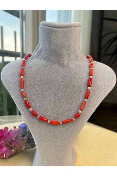 Doğaltaş Coral-amazonite Necklace