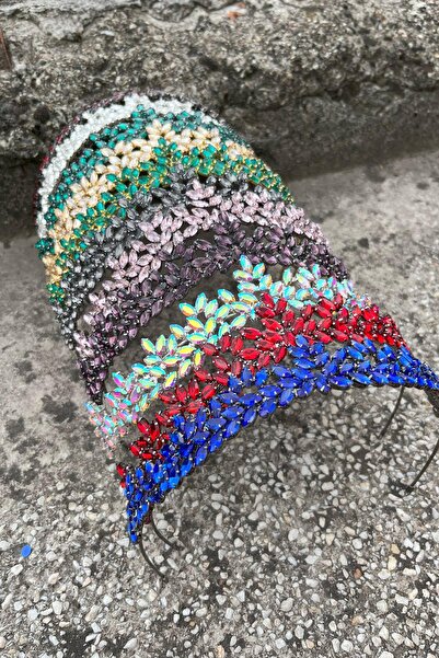 Hobigram Alejandro Navy Blue Bridal Henna Crown Special Occasion Accessory Women's Crown and Thin Shuttle Earring Set