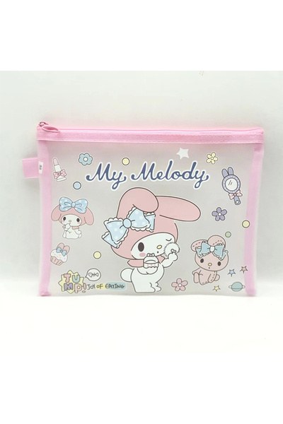 Miniso 1pcs Kawaii Sanrio Stationery Pencil Case A5 Mesh Zipper Pouch Melody Kuromi Cinnamoroll Purin Docum