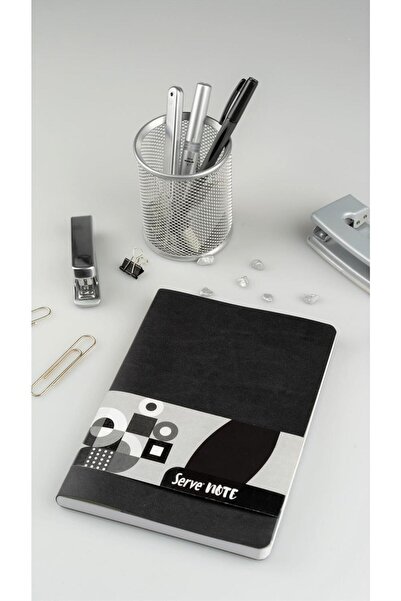 Serve Caiet negru A5 cu copertă flexibilă cu linii