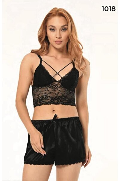 Bluewhs Satin Black Shorts Bralet Set