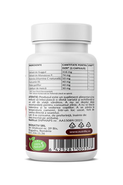 NUTRIFIC Colesterol Formula PRO, 100% natural, reduce colesterolul LDL si trigliceridele, 30 capsule vegetale