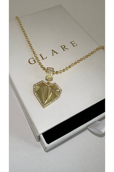 GLARE JEWELRY Steel Necklace with Heart Model Chain in 22K Gold Color 40+5 cm