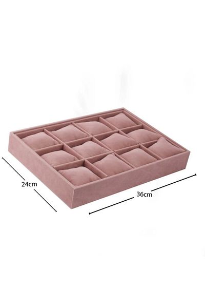 MeGass Dekor Domestic Production Tokyo Model Suede Fabric Pink 34/24 Cm Padded Watch and Jewelry Box with Drawer Inside