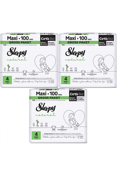 Sleepy Bebek Bezi Natural Beden:4 (7-14KG) Maxi 300 Adet Aylık Ultra Pk