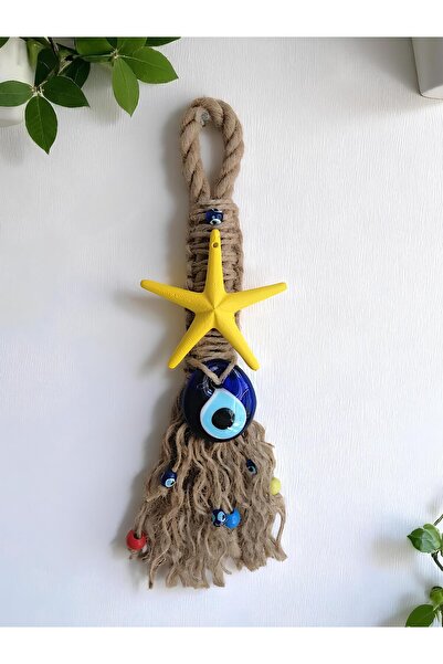 Grimsi Minik Sarı Yıldız Nazar Boncuklu Makrome Duvar Süsü