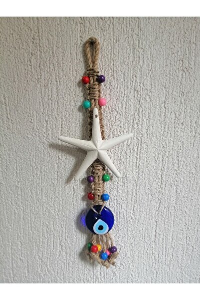 Grimsi Beyaz Yıldız Nazar Boncuklu Makrome Duvar Süsü