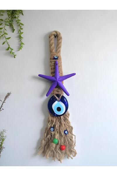 Grimsi Minik Mor Yıldız Nazar Boncuklu Makrome Duvar Süsü