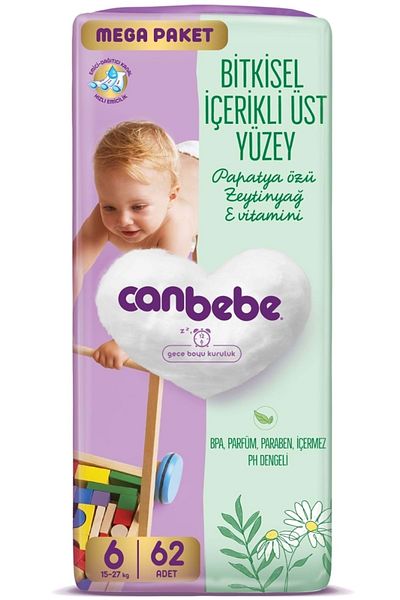 Canbebe Extra Large Baby Diaper Size 6 (15-27kg) 124 Pieces Mega Economic
