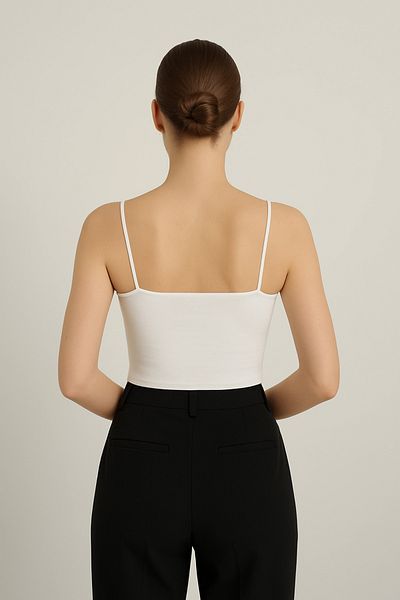 vesantia Women's White Viscose Lycra Non-Show Thread Strap Tank Top Crop Bustier