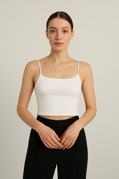 vesantia Women's White Viscose Lycra Non-Show Thread Strap Tank Top Crop Bustier