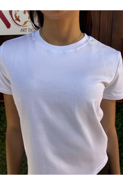 Butik Basic Unprinted Plain Model / Women's White Color T-Shirt