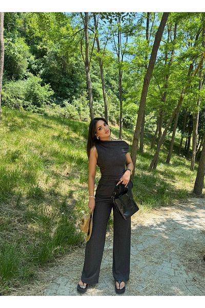 mekabutik Anthracite Shoulder Detail Elastic Waist Suit