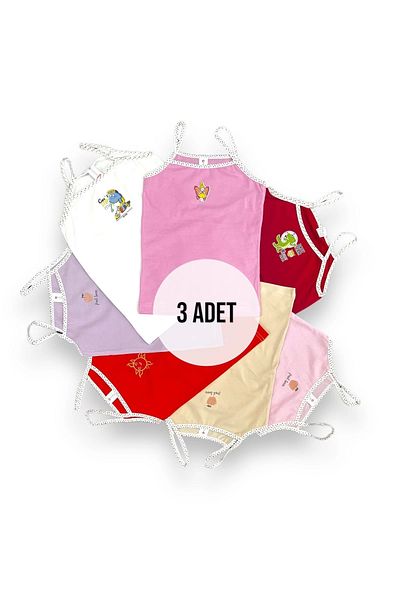 Erdenay Tekstil Mixed Colors Girl's Undershirt with Rope Strap 3-Piece