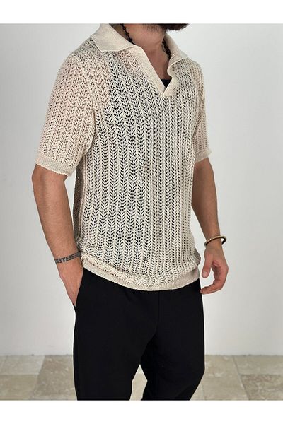 COCOPELLI Πλεκτό Πλεκτό Μπλουζάκι Polo Beige