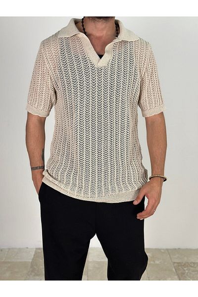 COCOPELLI Πλεκτό Πλεκτό Μπλουζάκι Polo Beige