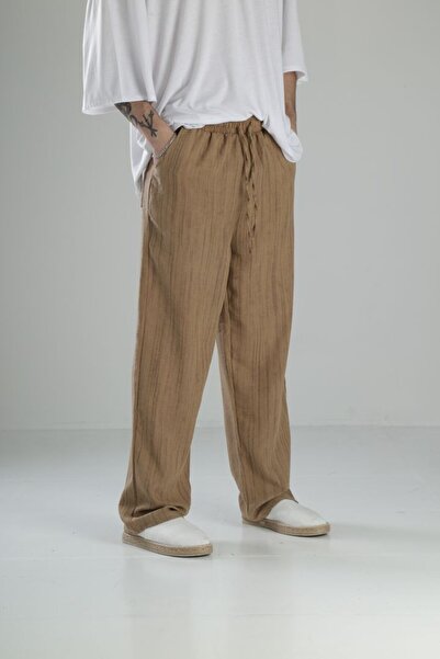 COCOPELLI Φαρδύ παντελόνι Aerobin λινό καφέ