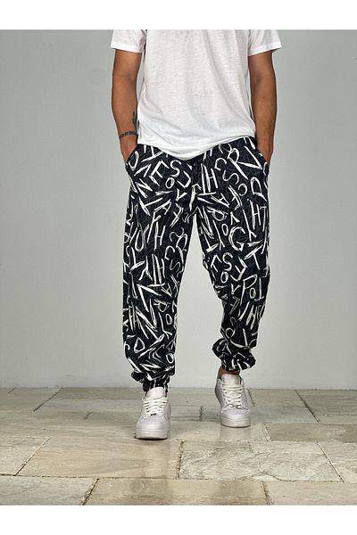 COCOPELLI Μαύρο και άσπρο μοτίβο γκράφιτι Jogger
