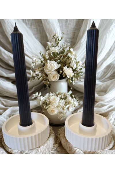 DRN Mumlar Dahil 2 Li Pinterest Model Beyaz Şamdanlık ve Siyah Renkli Şamdan Mum