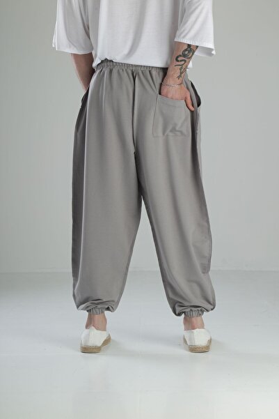 COCOPELLI Gri Dikiş Detaylı Pileli Yarım Şalvar