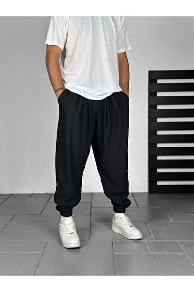 COCOPELLI Erkek Siyah Fitilli Kumaş Rahat Kalıp Yarım Şalvar Pantolon COC2284