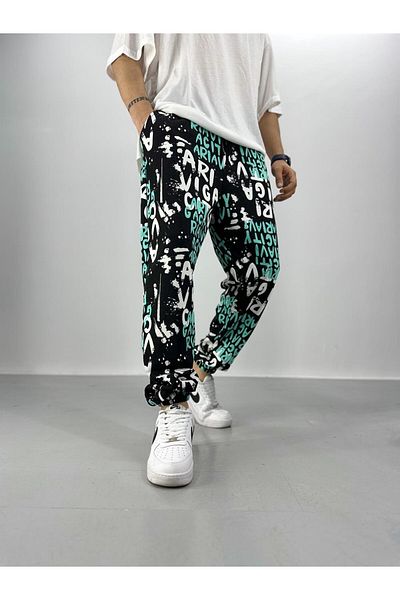 COCOPELLI Ανδρικό γκράφιτι Jogger σε τιρκουάζ-μαύρο χρώμα