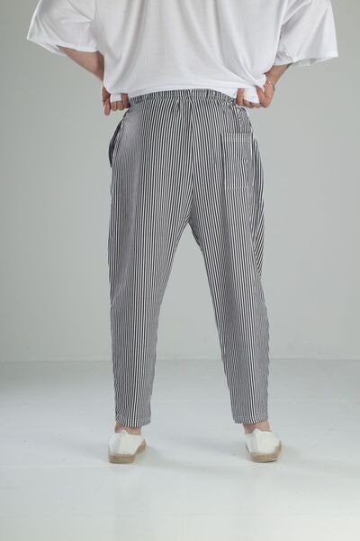 COCOPELLI Erkek Siyah Çizgili Bürümlük Kumaş Baget Pantolon COC1976