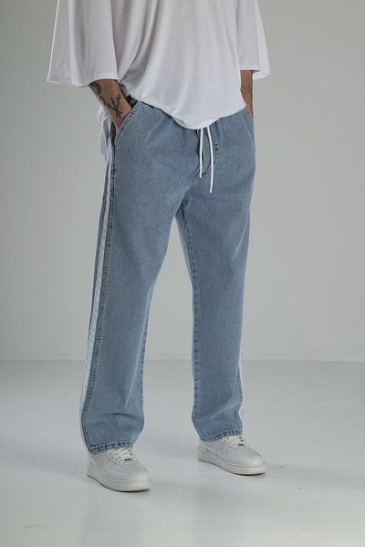COCOPELLI Pantaloni largi albastri cu dungi laterale