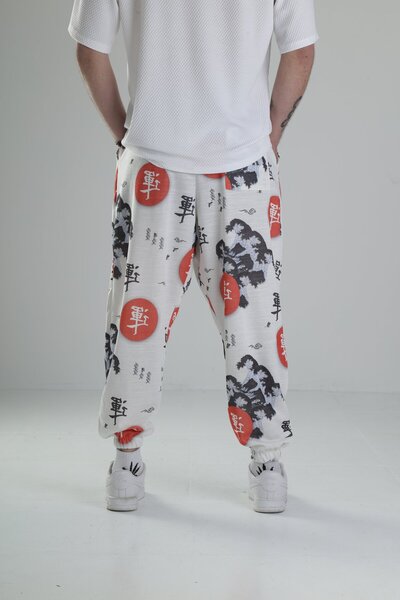 COCOPELLI Білий шальвар з китайським написом і складками